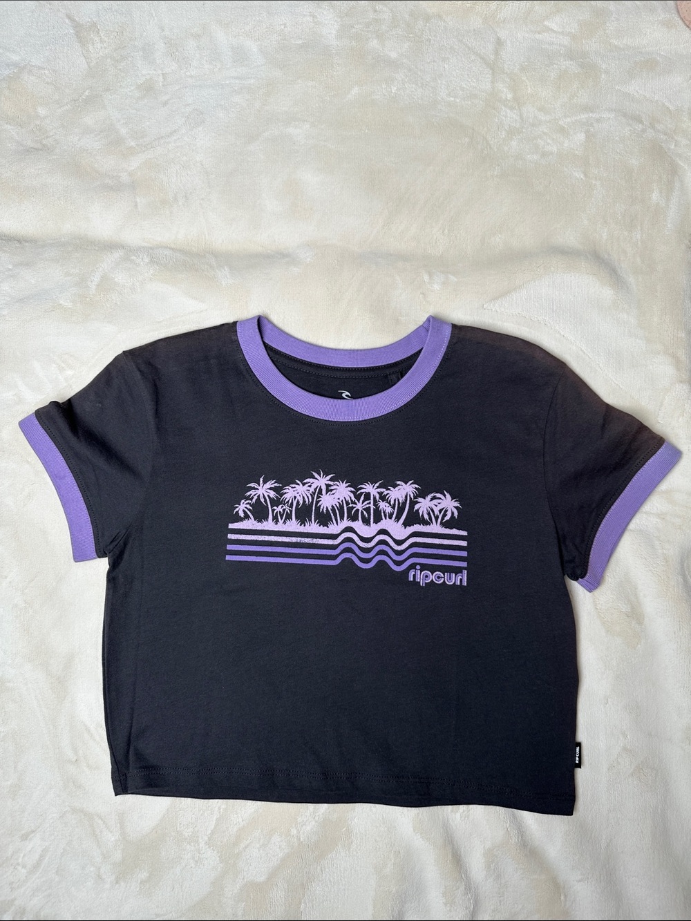Rip Curl Black Tee with Lavender Palm.